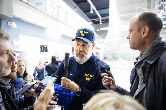Head coach Rikard Grönborg of Sweden is being interviewed