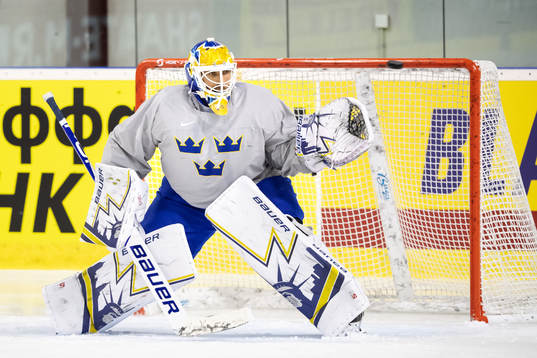 Goaltender Henrik Lundqvist of Sweden at a practice session