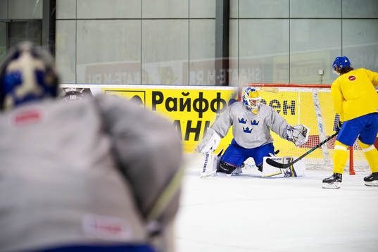 Goaltender Henrik Lundqvist of Sweden at a practice session