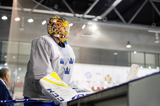 Goaltender Jacob Markström of Sweden at a practice session