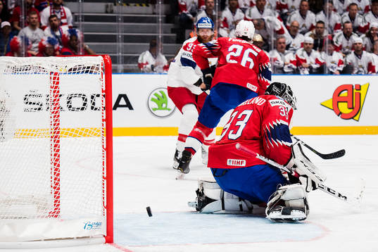 Goaltender Henrik Haukeland of Norway let in 0-1 from Jakub