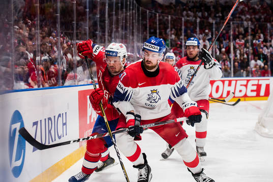 Sondre Olden of Norway and Filip Hronek of Czech Republic