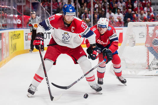 Jakub Voracek of Czech Republic and Johannes Johannesen of