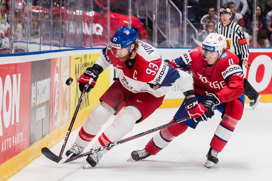 Jakub Voracek of Czech Republic and Johannes Johannesen of