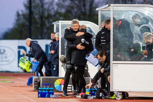 Lars Arne Nilsen, head coach of Brann, celebrates