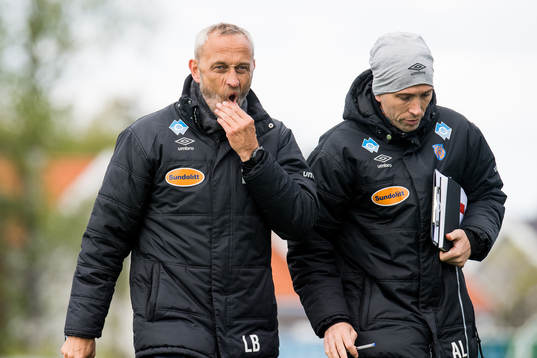 Lars Bohinen, head coach of Aalesund, and Andrea Loberto,
