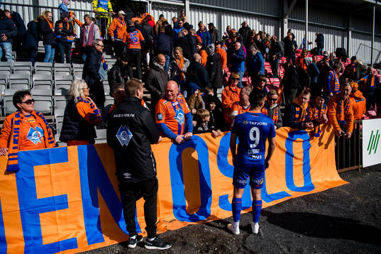 Niklas Castro of Aalesund celebrates with the supporters