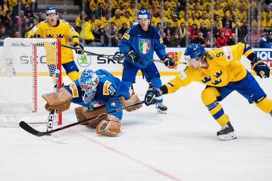 Goaltender Marco de Filippo Roia of Italy against Adrian