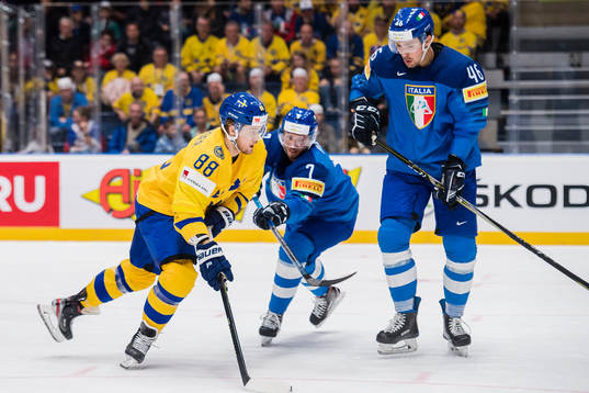 William Nylander of Sweden against Jan Pavlu and Ivan