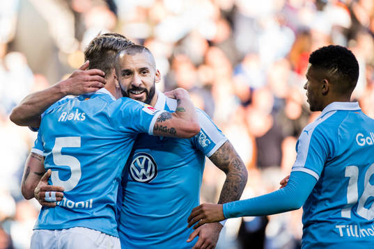 Malmö FFs Sören Rieks och Behrang Safari jublar