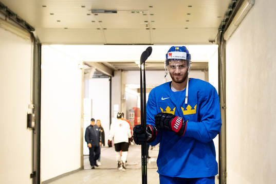 Alexander Wennberg of Sweden arrives to a practice session