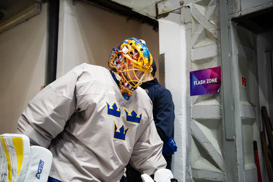 Goaltender Jacob Markström of Sweden at a practice session