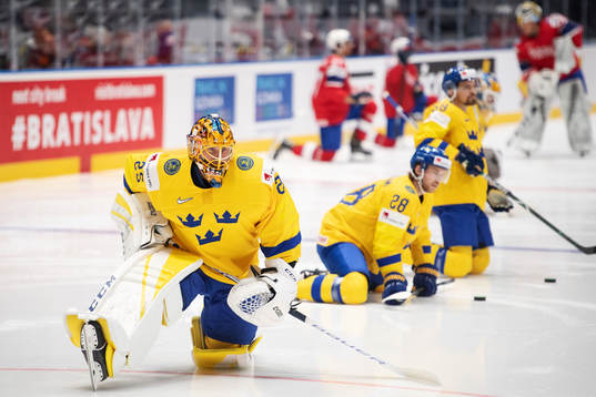 Goaltender Jacob Markström of Sweden at warm-up