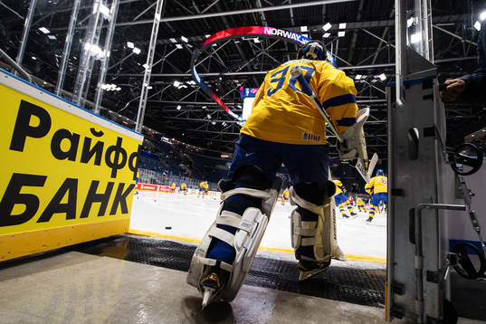 Goaltender Henrik Lundqvist of Sweden at warm-up