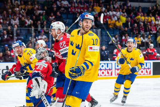 Alexander Wennberg of Sweden celebrates the 0-1 goal