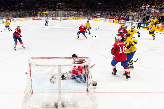 Oliver Ekman Larsson of Sweden scores 0-5 behind goaltender