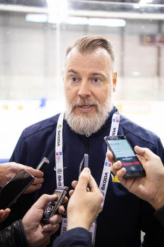 Head coach Rikard Grönborg of Sweden is being interview by