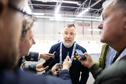 Head coach Rikard Grönborg of Sweden is being interview by