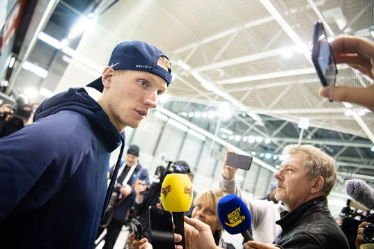John Klingberg of Sweden is being interviewed by media