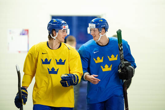 Philip Holm and John Klingberg of Sweden at a practice
