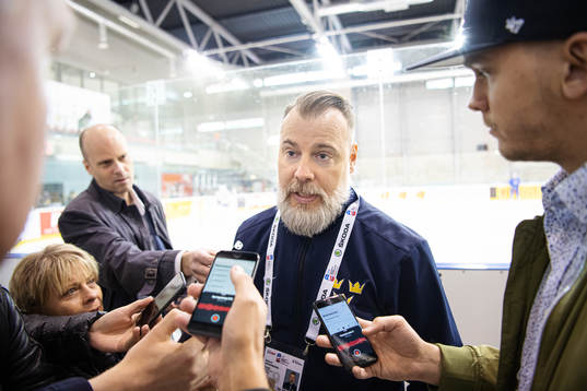 Head coach Rikard Grönborg of Sweden is being interview by