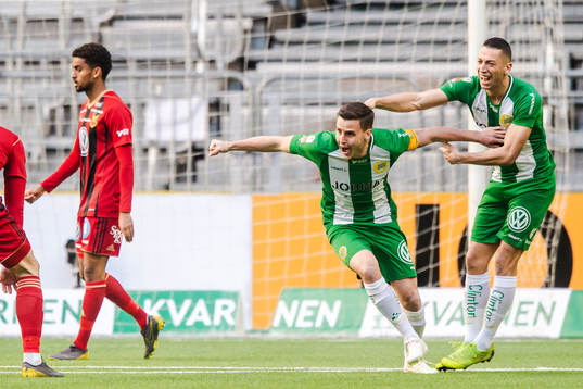 Hammarbys Jeppe Andersen jublar med Nikola Djurdjic