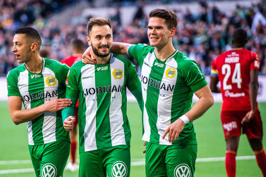 Hammarbys Nikola Djurdjic , Muamer Tankovic och Vidar Örn