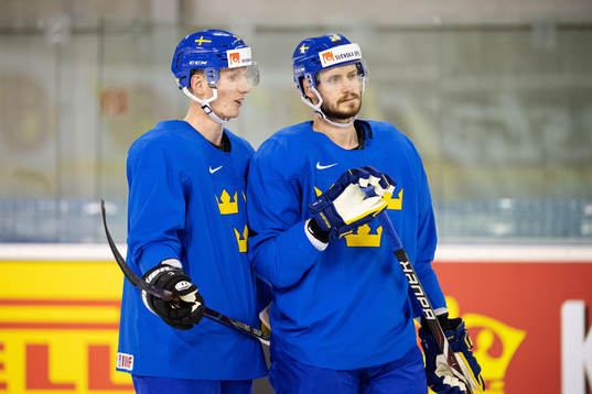 John Klingberg and Oliver Ekman Larsson of Sweden at a