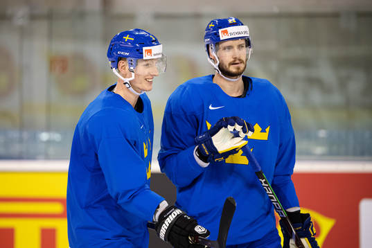 John Klingberg and Oliver Ekman Larsson of Sweden at a