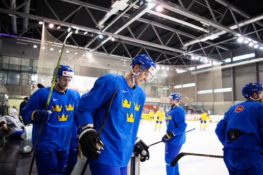Elias Lindholm and John Klingberg of Sweden at a practice