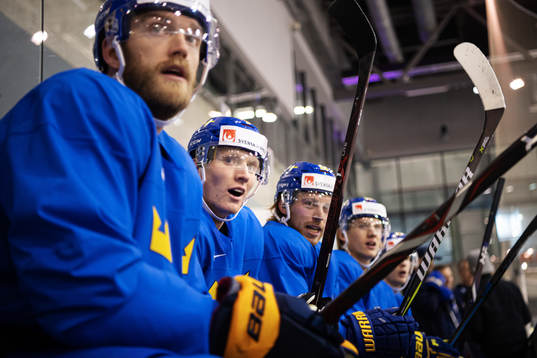 Mattias Ekholm and John Klingberg of Sweden at a practice
