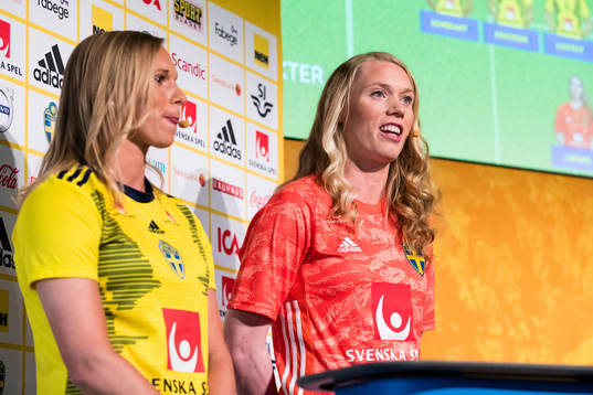 Jonna Andersson and Goalkeeper Hedvig Lindahl of the