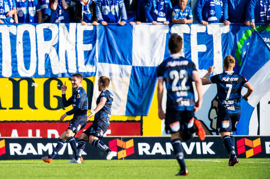 Liridon Kalludra of Kristiansund celebrates