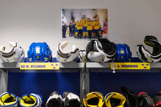 A celebratory photo is seen above the changing area of