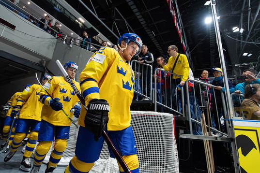 Gabriel Landeskog of Sweden enters the ice for warm-up