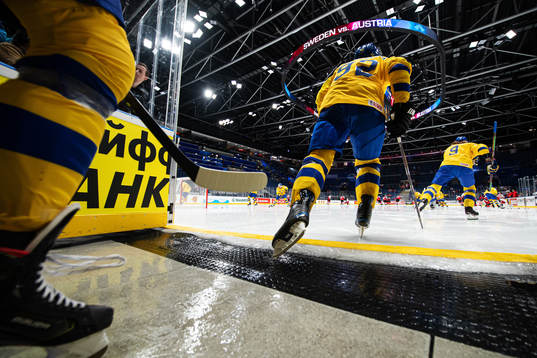 Gabriel Landeskog of Sweden enters the ice for warm-up