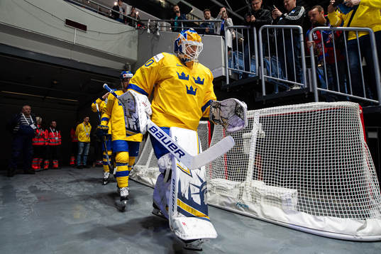 Goaltender Henrik Lundqvist of Sweden enters the ice for
