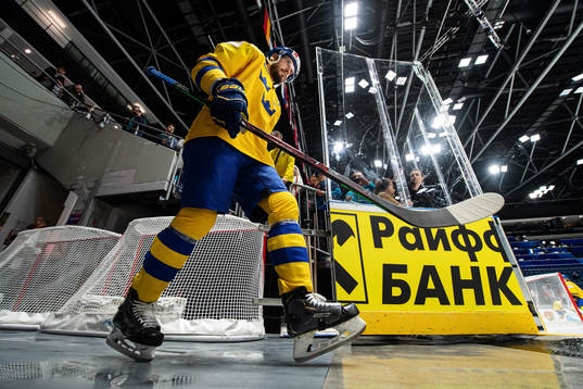 Oliver Ekman Larsson of Sweden enters the ice for warm-up