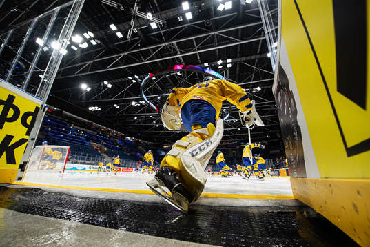 Goaltender Jacob Markström of Sweden enters the ice for