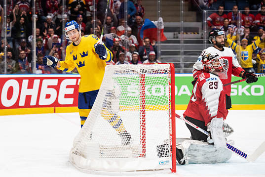 William Nylander of Sweden celebrates