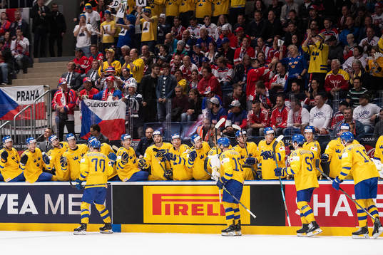 Dennis Rasmussen of Sweden celebrates with his teammates