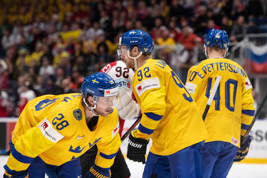 Elias Lindholm, Gabriel Landeskog and Elias Pettersson of