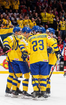Gabriel Landeskog, Elias Pettersson and Oliver Ekman