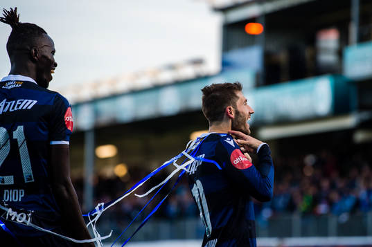 Liridon Kalludra of Kristiansund celebrates afterbrates