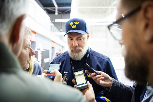 Head coach Rikard Grönborg of Sweden is being interviewed