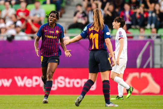 Asisat Oshoala of Barcelona celebrates
