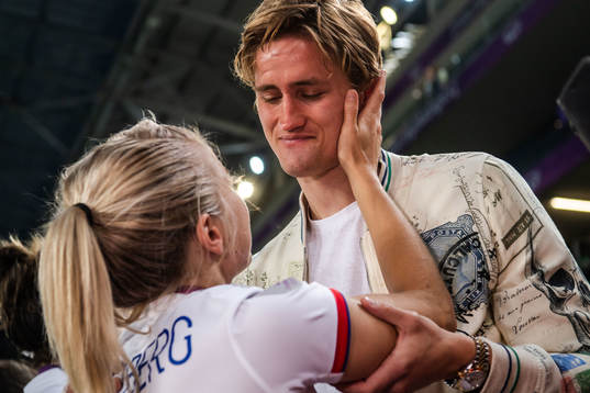 Ada Hegerberg of Lyon celebrate with her boyfriend Thomas