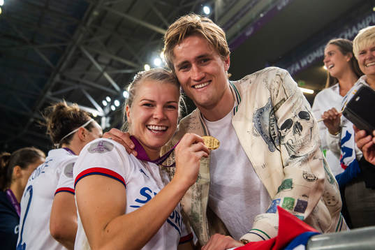 Ada Hegerberg of Lyon celebrate with her boyfriend Thomas