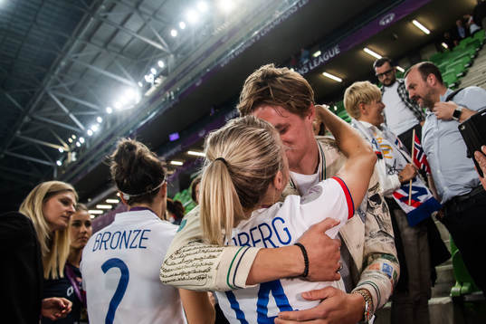 Ada Hegerberg of Lyon celebrate with her boyfriend Thomas