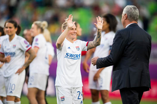Jess Fishlock of Lyon celebrates